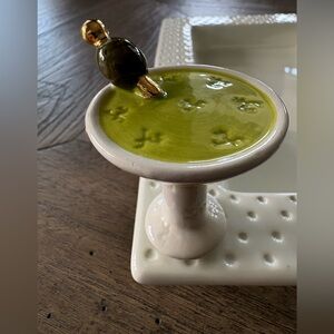 Nora Fleming Retired Embossed Martini Glass w/ Olive Mini